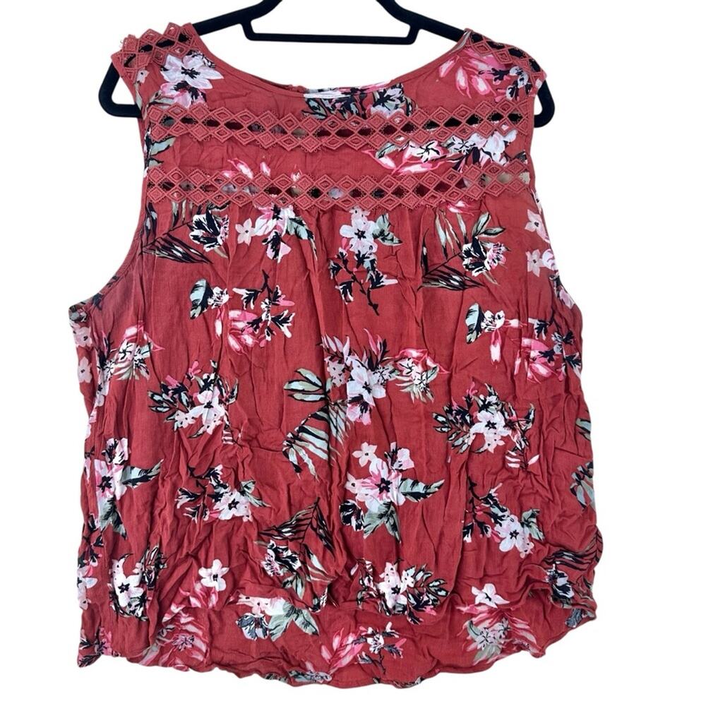 Maurices burnt red cutout lightweight tropical floral sleeveless top womens 2x